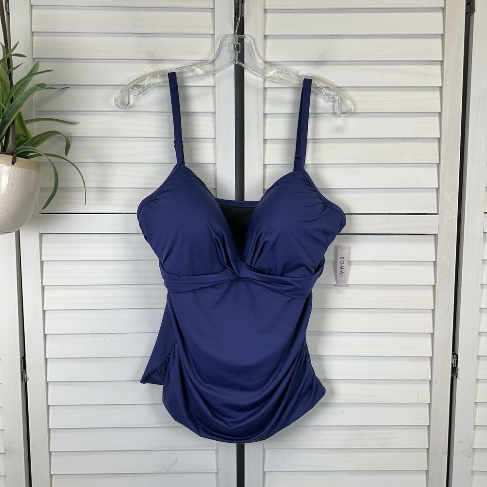 New Soma True Blue Twist Front Tankini‎ Swimsuit Top Molded Cups Size XXL